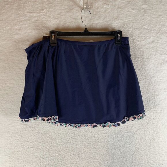Island Escape Mariposa Swim Skirt Women's 18W Navy Blue Ruffle Hem Ruched Detail - Picture 8 of 9
